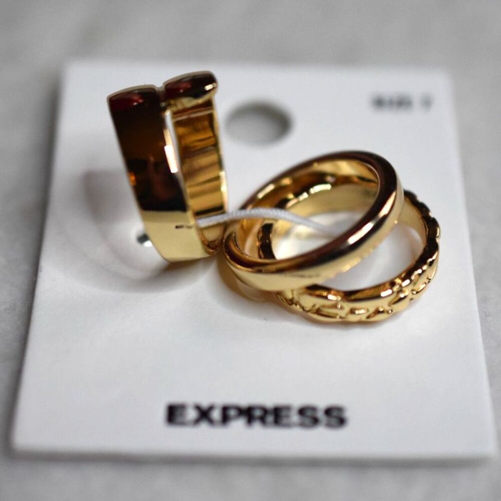 NWT Express 3 Ring Set Gold Tone Sizes 6 & 7 Unisex Casual Stackable Rings